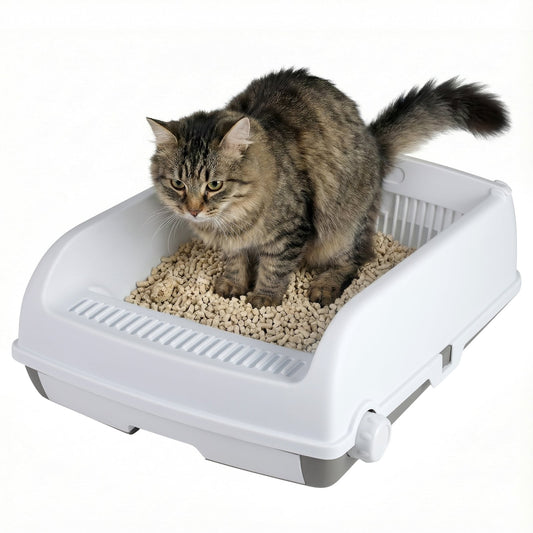 Semi-auto Open-top Cat Litter Box in White