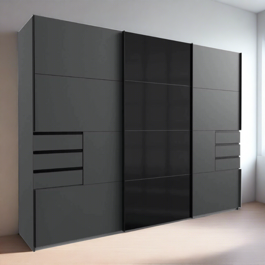 Divac 3 Door Sliding Wardrobe with Mirror in Black