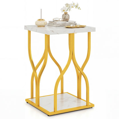 Set of 1 Faux Marble Nightstand in White