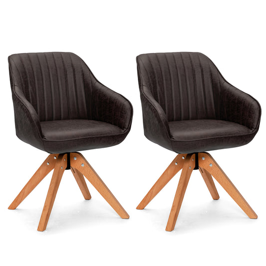 Set of 2 360° Swivel Accent Chair with Solid Wood Legs-Coffee