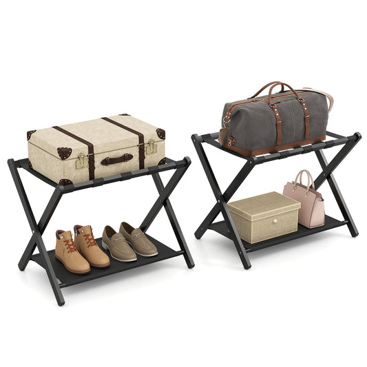 Set of 2 Bamboo Luggage Racks in Black