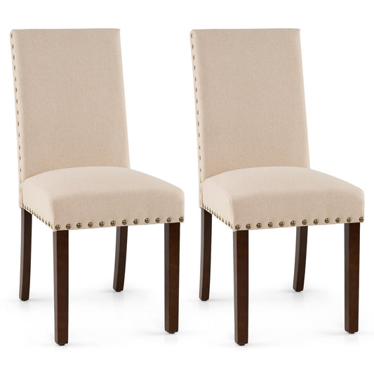 Set of 2 Dining Chairs with High Back in Beige