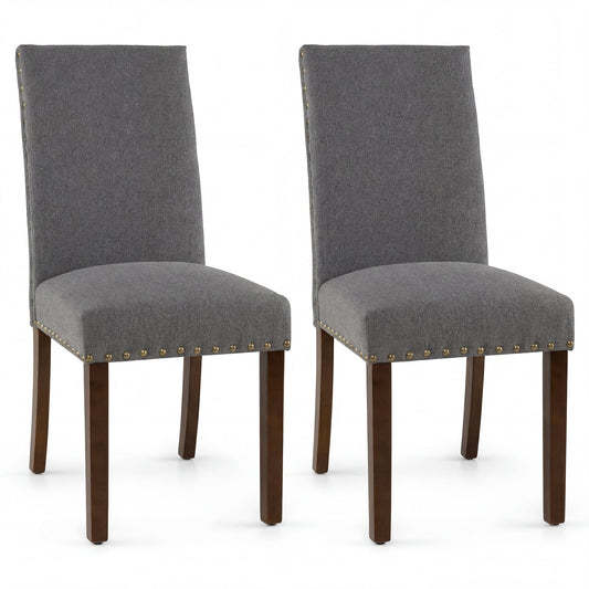 Set of 2 Dining Chairs with High Back in Grey