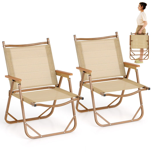 Set of 2 Folding Camp Chairs Lightweight with Aluminum Frame-Beige