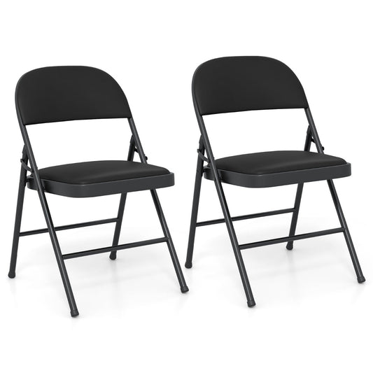 Set of 2 Folding Padded Party PVC Leather Stackable Chairs in Black