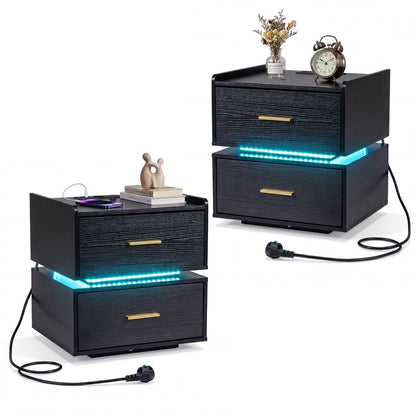 Set of 2 Nightstand in Black