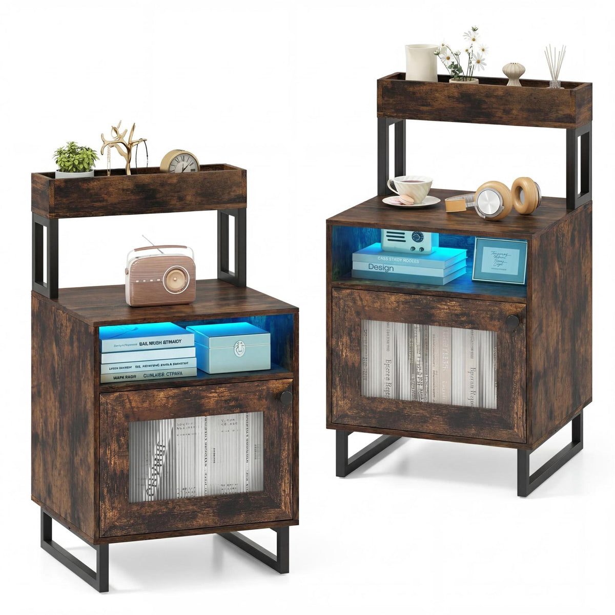 Set of 2 Nightstand in Rustic Brown