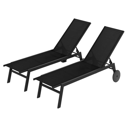 Set of 2 Patio Chaise Lounge Chair in Black