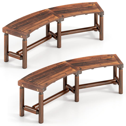Set of 2 Patio Curved Bench in Brown