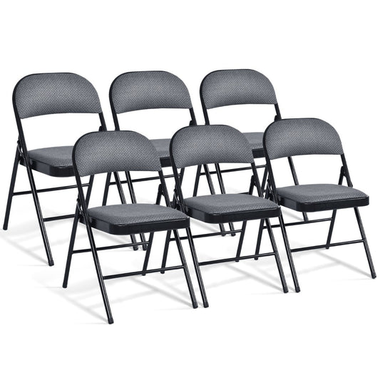 Set of 6 Folding Fabric Padded Chairs&nbsp;with Sponge Seat&nbsp;and Backrest-Grey