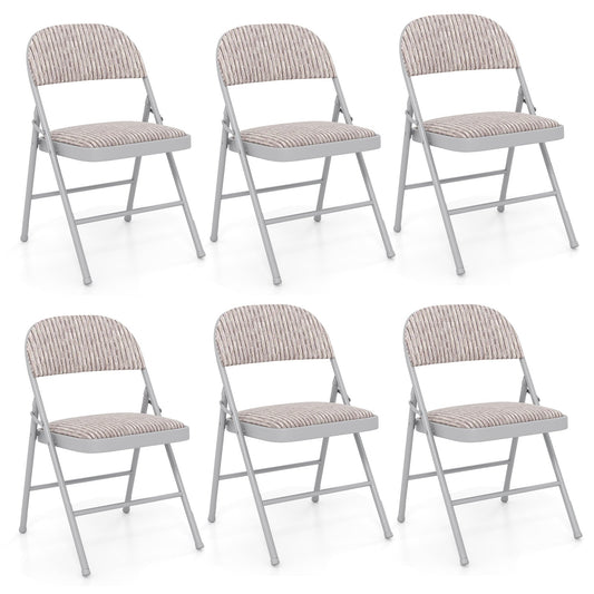 Set of 6 Folding Padded Party PVC Leather Stackable Chairs in Beige