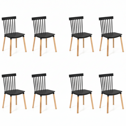 Set of 8 Windsor Dining Chairs with Spindle Backs and Curved Seats