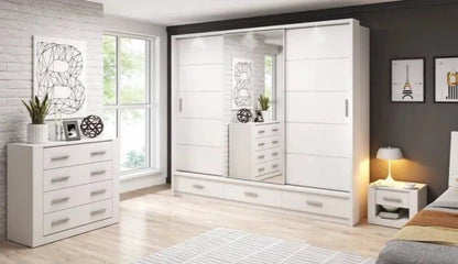 Deming 3 Door Sliding Wardrobe 250cm - White, Grey or Black