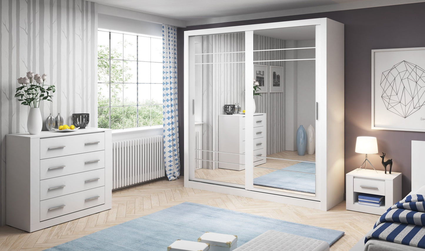 Bretta 2 Door Sliding Wardrobe 203cm - White, Grey or Oak