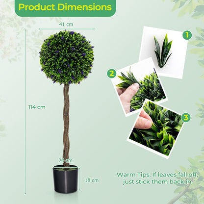 115 CM Artificial Boxwood Topiary Tree Set of 2 Fake Lavender Ball Plant-Green