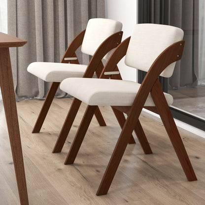 Set of 2 Dining Chairs Folding Kitchen Chair with Rubber Wood Legs-Walnut