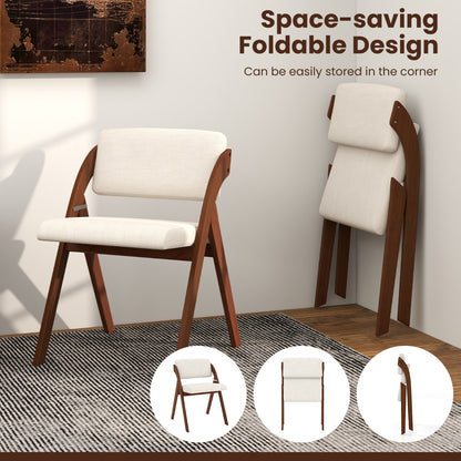 Set of 2 Dining Chairs Folding Kitchen Chair with Rubber Wood Legs-Walnut