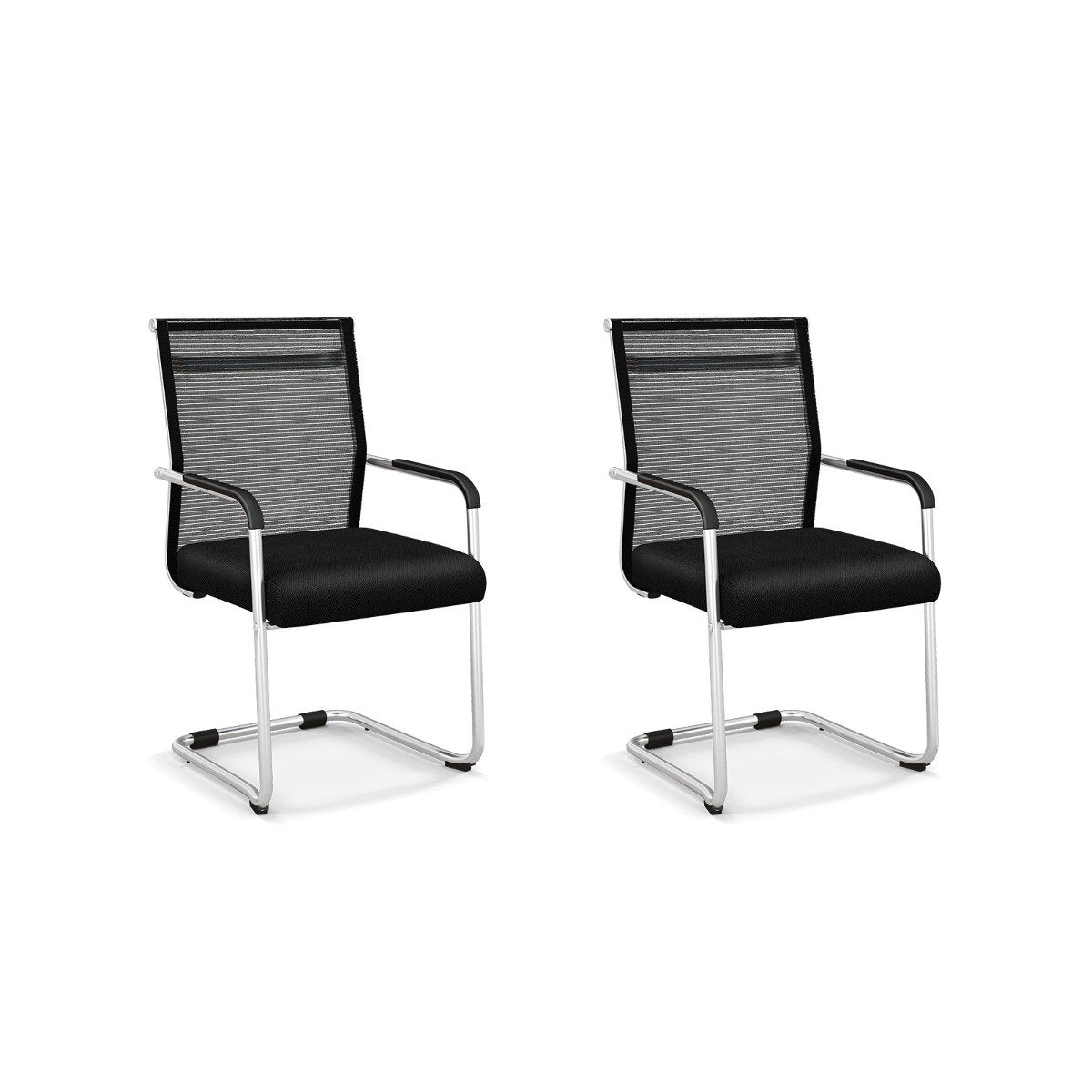 Set of 2 Executive Office Guest Chairs with Metal Sled Base-Black