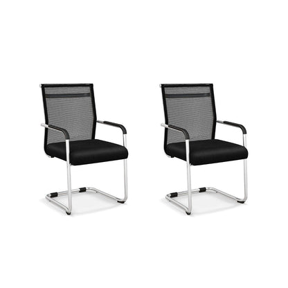 Set of 2 Executive Office Guest Chairs with Metal Sled Base-Black