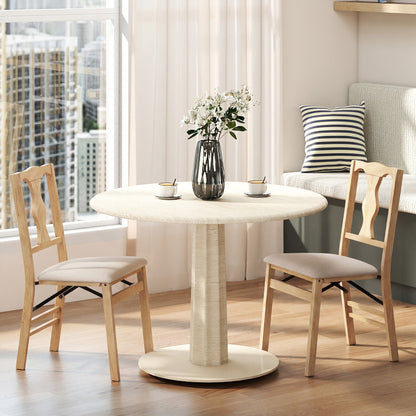 Set of 2 Folding Dining Chairs with Soft Padded Seat and Smooth Solid Backrest-Beige