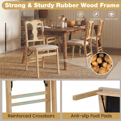 Set of 2 Folding Dining Chairs with Soft Padded Seat and Smooth Solid Backrest-Beige