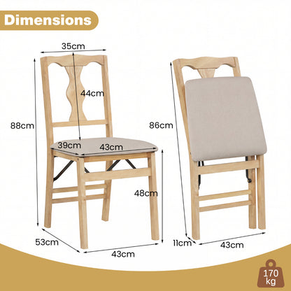 Set of 2 Folding Dining Chairs with Soft Padded Seat and Smooth Solid Backrest-Beige
