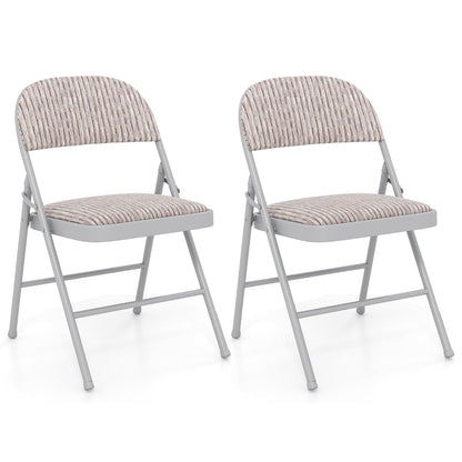 Set of 2 Folding Padded Party PVC Leather Stackable Chairs-Beige