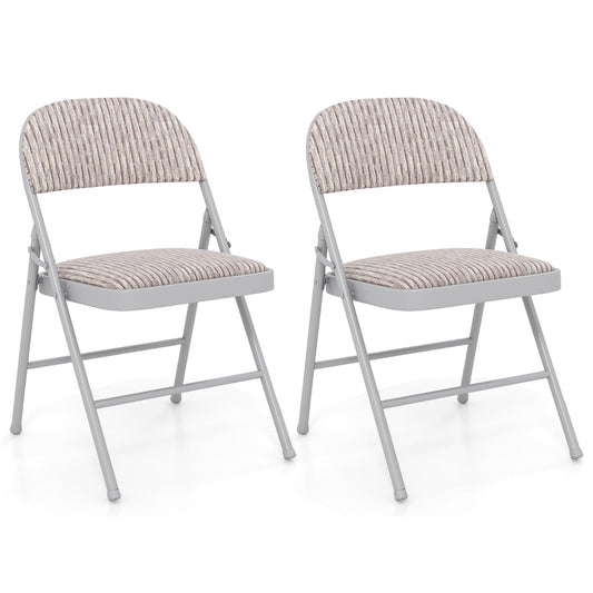 Set of 2 Folding Padded Party PVC Leather Stackable Chairs-Beige