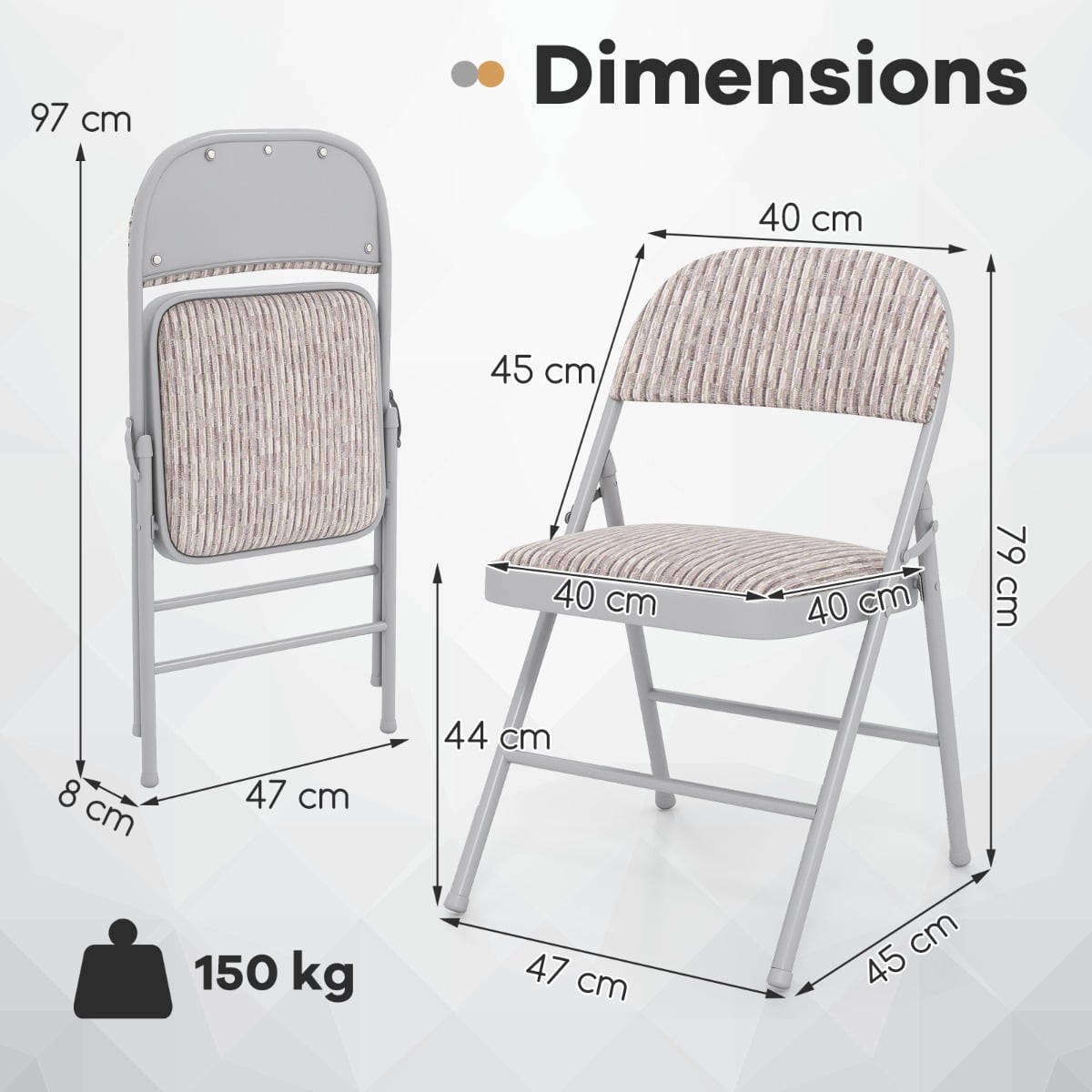 Set of 2 Folding Padded Party PVC Leather Stackable Chairs-Beige