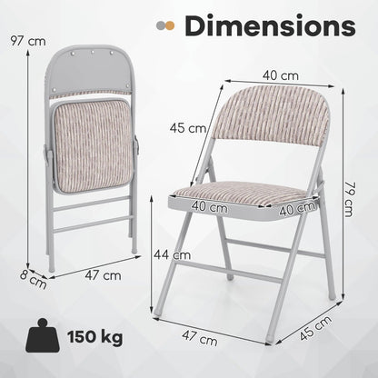 Set of 2 Folding Padded Party PVC Leather Stackable Chairs-Beige