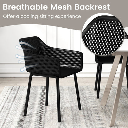 Set of 2 Modern Plastic Dining Chairs with Wide Seat-Black