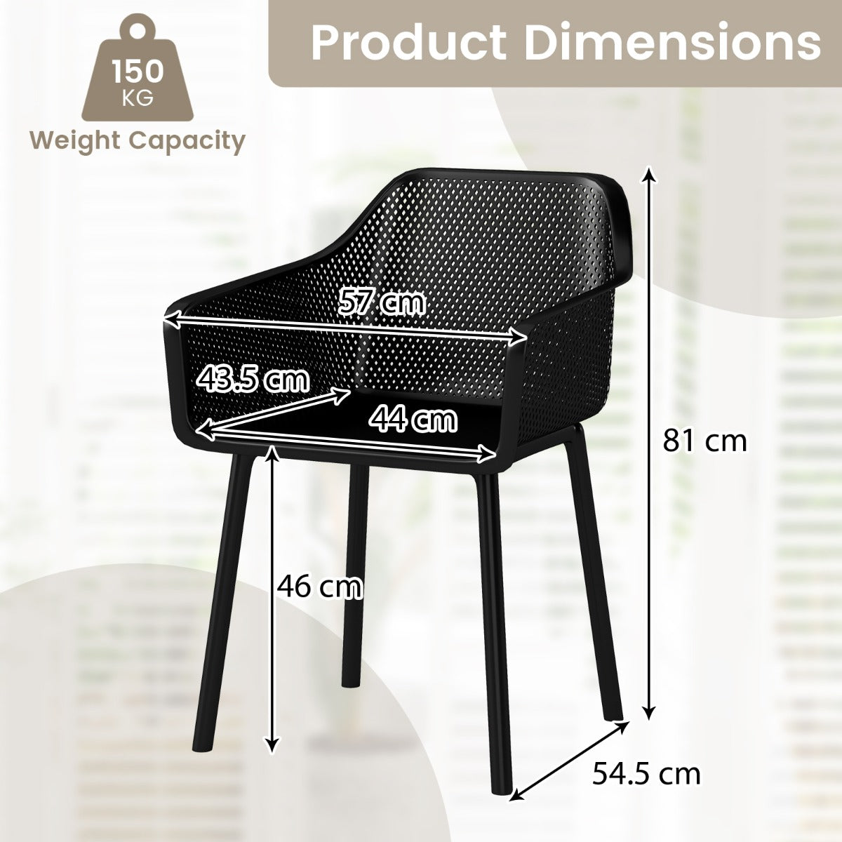 Set of 2 Modern Plastic Dining Chairs with Wide Seat-Black