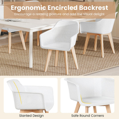 Set of 2 Modern Plastic Dining Chairs with Wood Legs-White