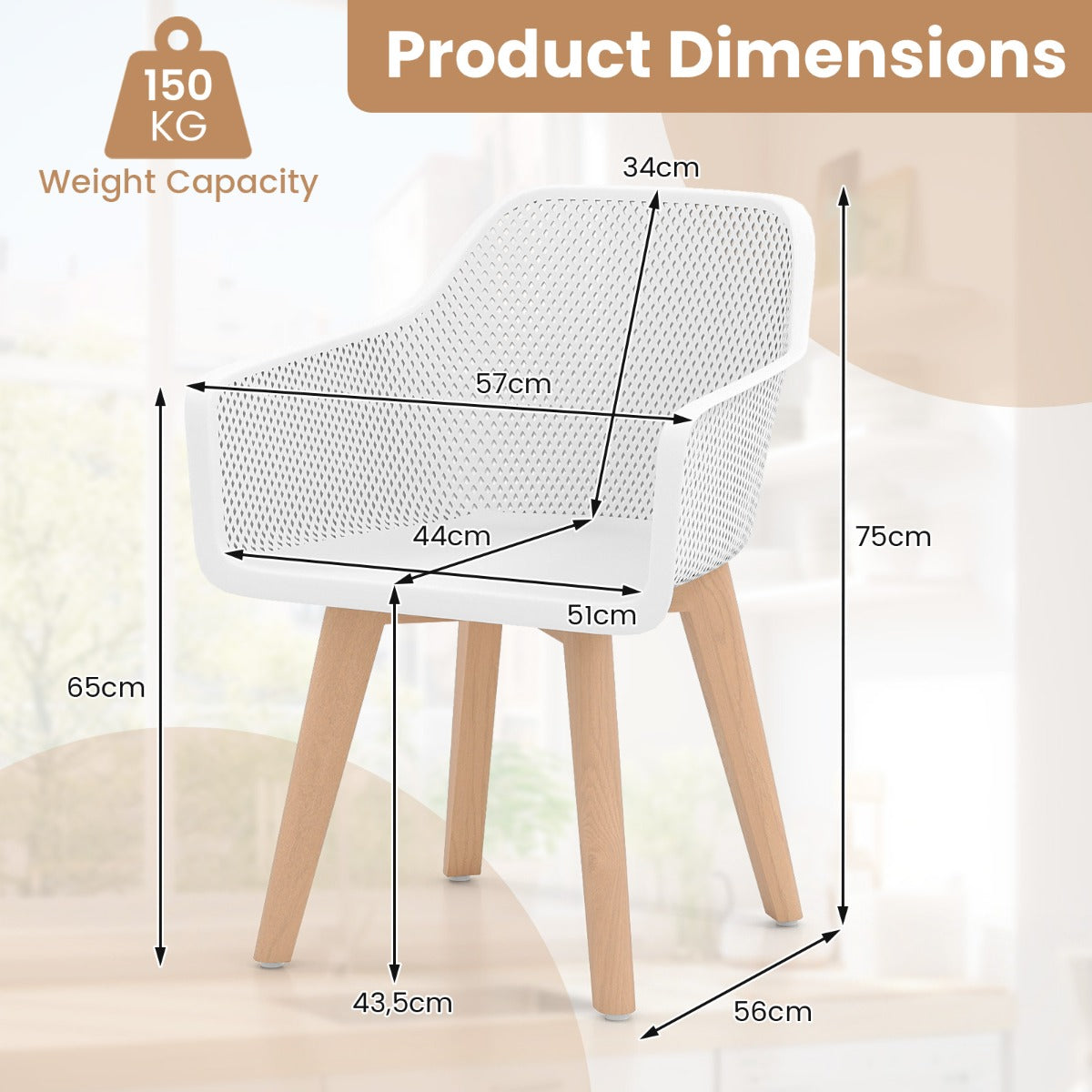 Set of 2 Modern Plastic Dining Chairs with Wood Legs-White