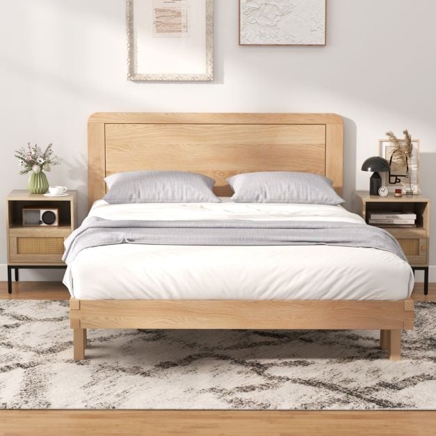 Set of 2 Nightstand with Storage Home Boho Style Accent Side Table-Oak