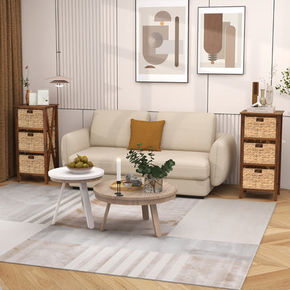 Set of 2 Nightstands Drawer Sofa Side Table with Seagrass Baskets-Walnut-3-Tier
