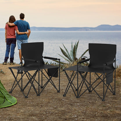 Set of 2 Oversized Camping Chair with Side Table and Storage Pockets-Black