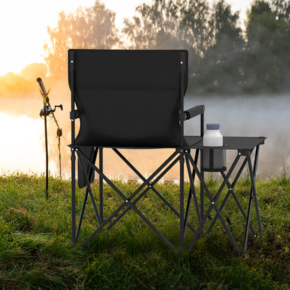 Set of 2 Oversized Camping Chair with Side Table and Storage Pockets-Black