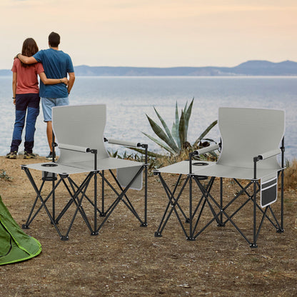 Set of 2 Oversized Camping Chair with Side Table and Storage Pockets-Grey
