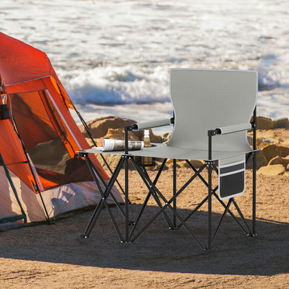 Set of 2 Oversized Camping Chair with Side Table and Storage Pockets-Grey
