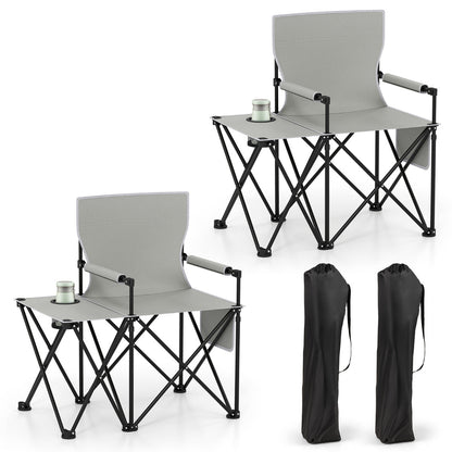 Set of 2 Oversized Camping Chair with Side Table and Storage Pockets-Grey