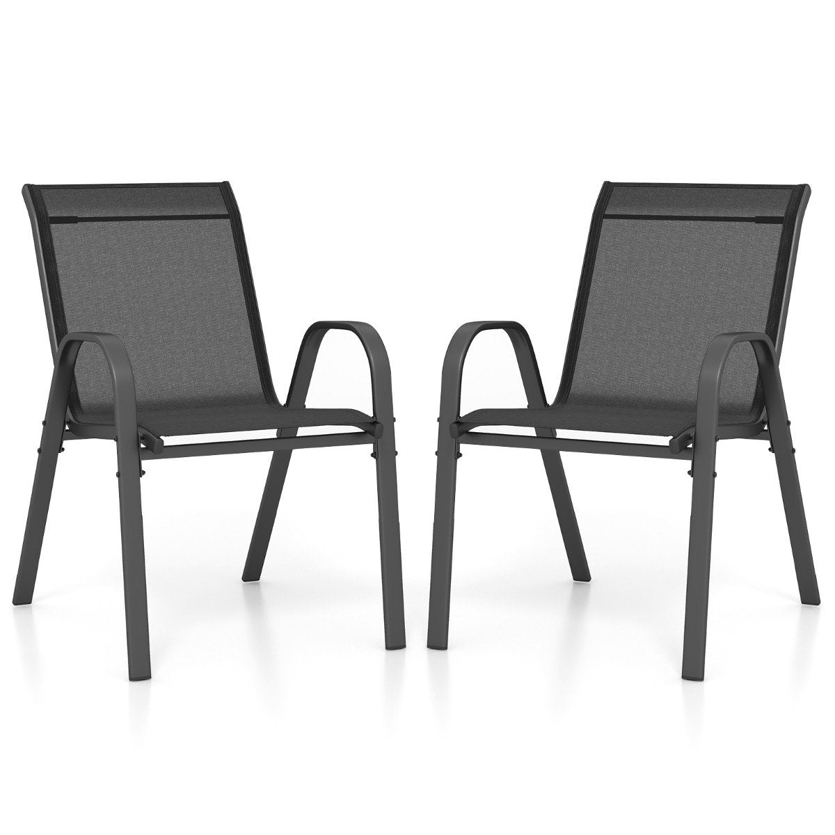 Set of 2 Patio Stackable Metal Dining Chairs with Armrests-Black