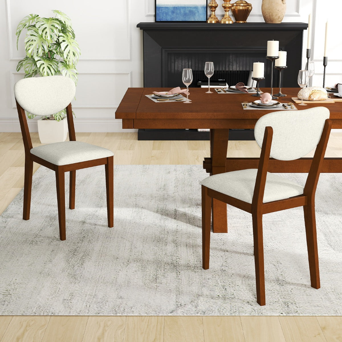 Set of 2 Sherpa Dining Chairs with Rubber Wood Legs-Walnut