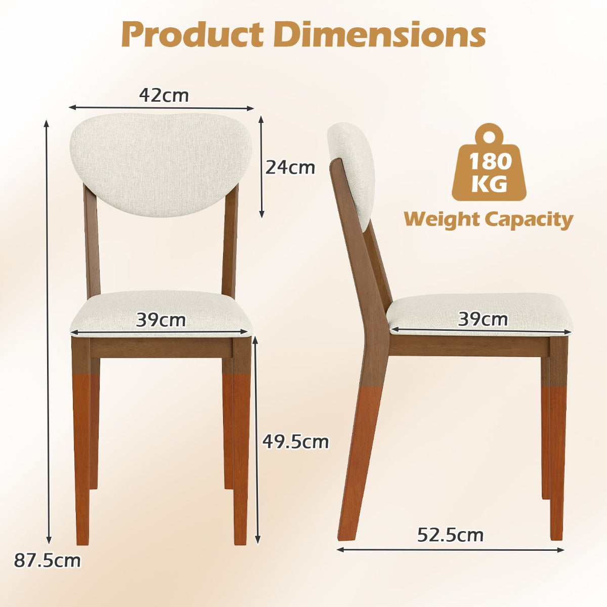 Set of 2 Sherpa Dining Chairs with Rubber Wood Legs-Walnut