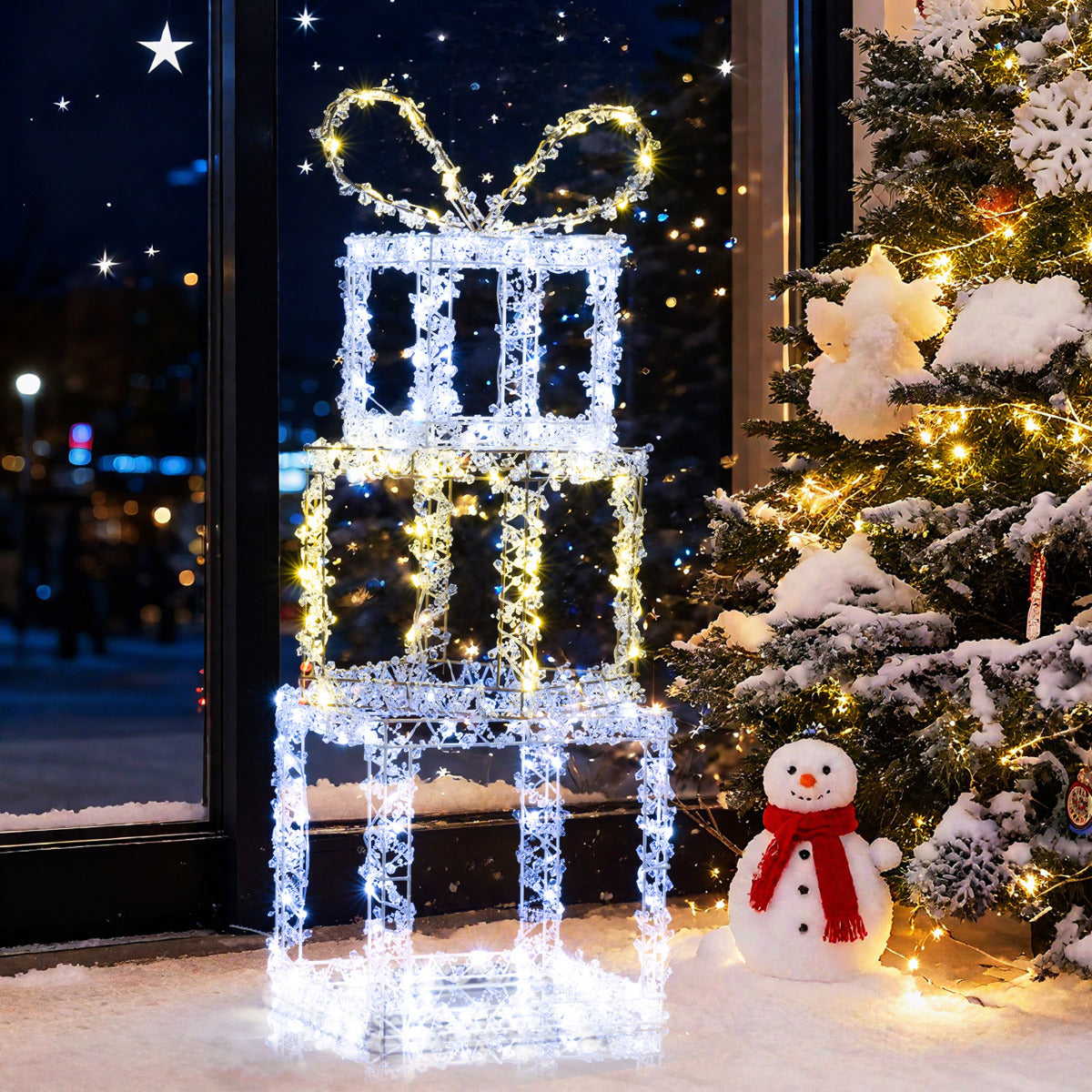 Set of 3 Pre-Lit Christmas Present Box Lights with LED Lights