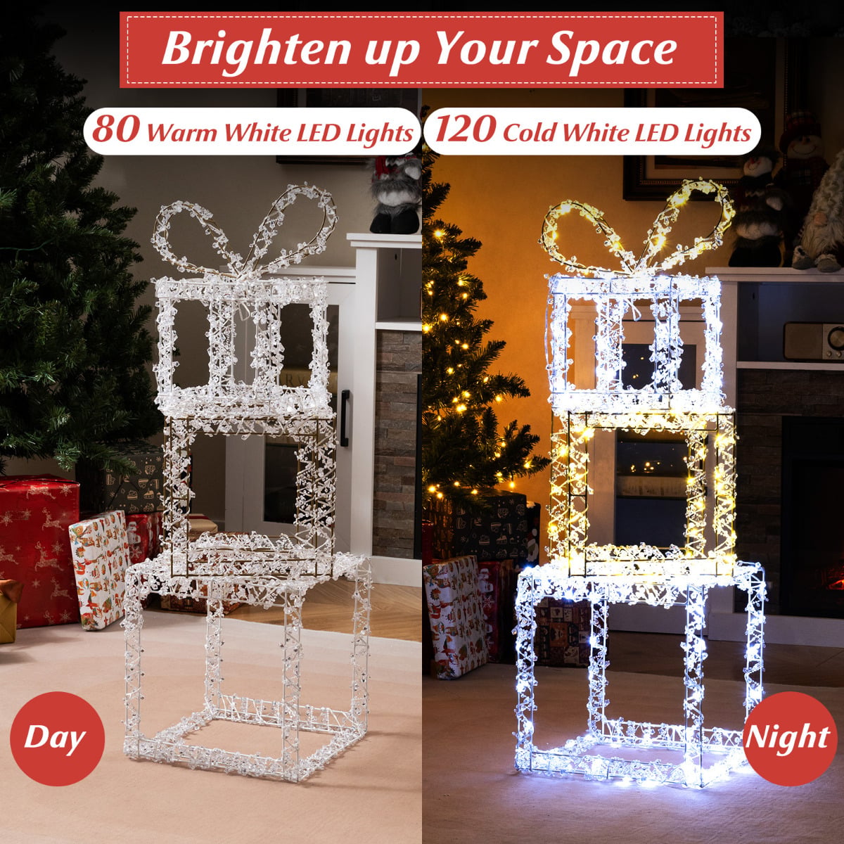 Set of 3 Pre-Lit Christmas Present Box Lights with LED Lights