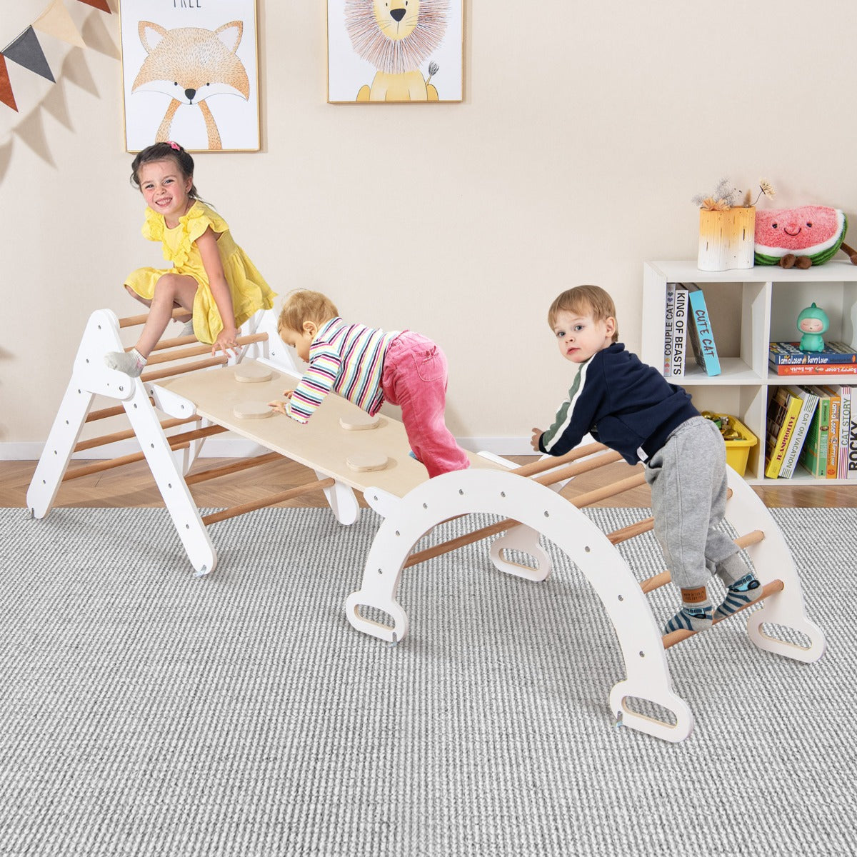 Set of 3 Wood Triangle Climbing Toys for Toddlers-White