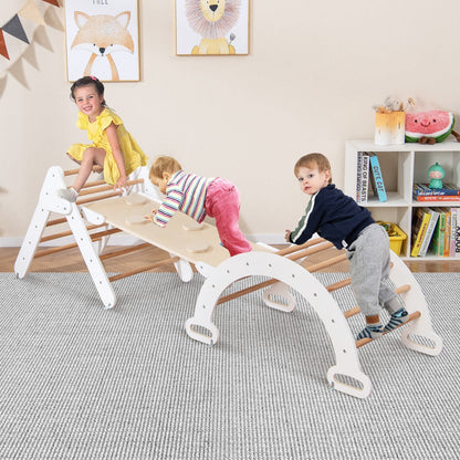 Set of 3 Wood Triangle Climbing Toys for Toddlers-White