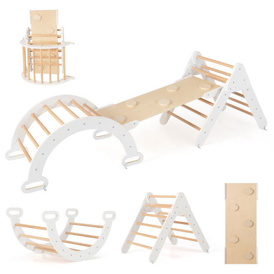 Set of 3 Wood Triangle Climbing Toys for Toddlers-White