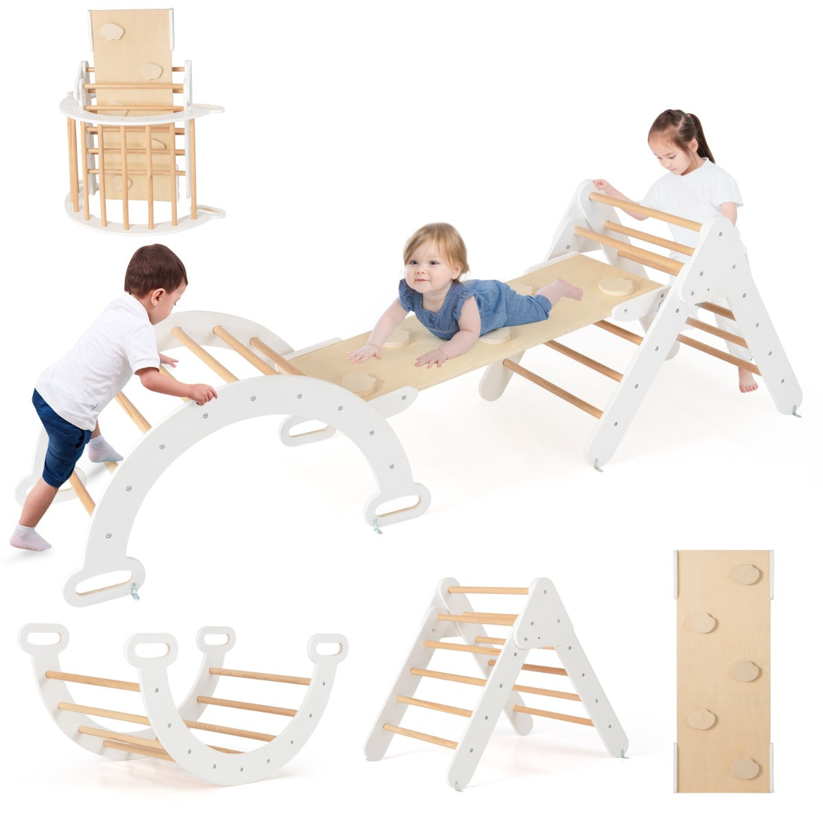 Set of 3 Wood Triangle Climbing Toys for Toddlers-White